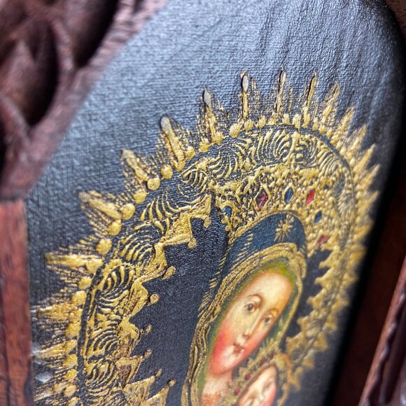 Vintage Religious Old Icona Virgin Mary & Baby Jesus Framed Picture - Picture 3 of 16